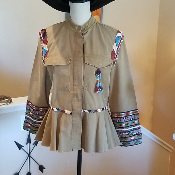 Zara Jackets & Blazers - ZARA🦒Safari BEADS Cargo ORNATE Boho Army Jacket